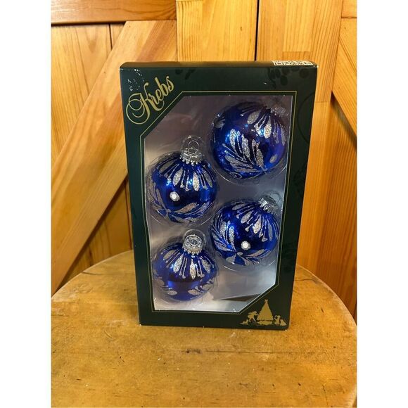 Vintage Glass Ornaments Blue Silver Christmas Holiday Ornaments by Krebs. (8183) - Picture 1 of 8